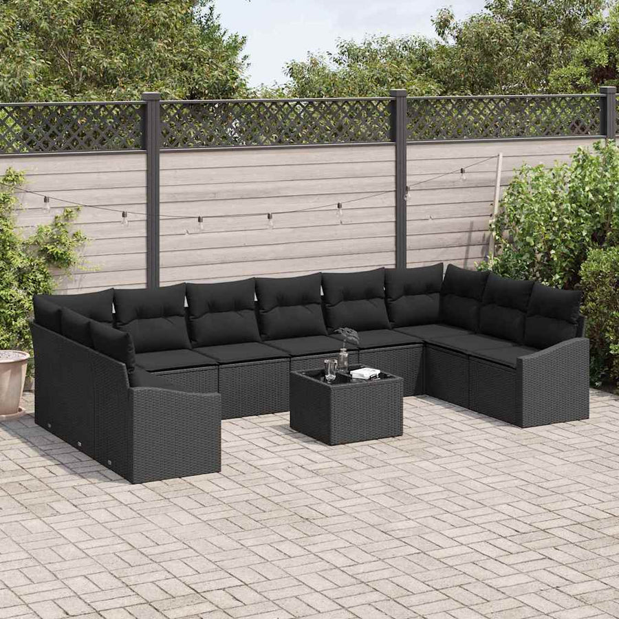 Garden Sofa Set with Cushion 11 pcs Black Poly Rattan, image 3