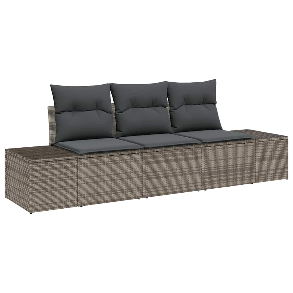 Garden Sofa Set with Storage 3 pcs Grey Poly Rattan