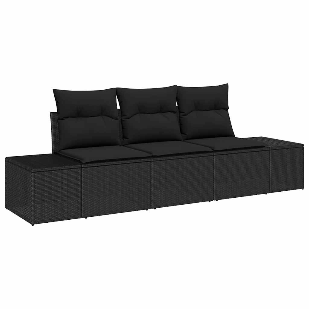 Garden Sofa Set with Storage 3 pcs Black Poly Rattan