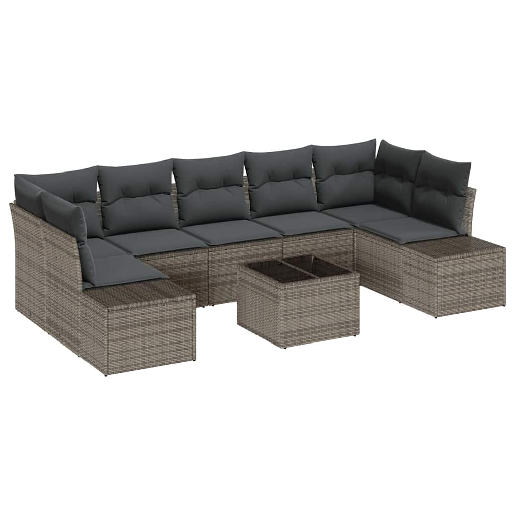Garden Sofa Set with Cushion 8 pcs Grey Poly Rattan