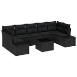 Garden Sofa Set with Cushion Manual 8 pcs Black 55 x 55 x 37 cm - Front View