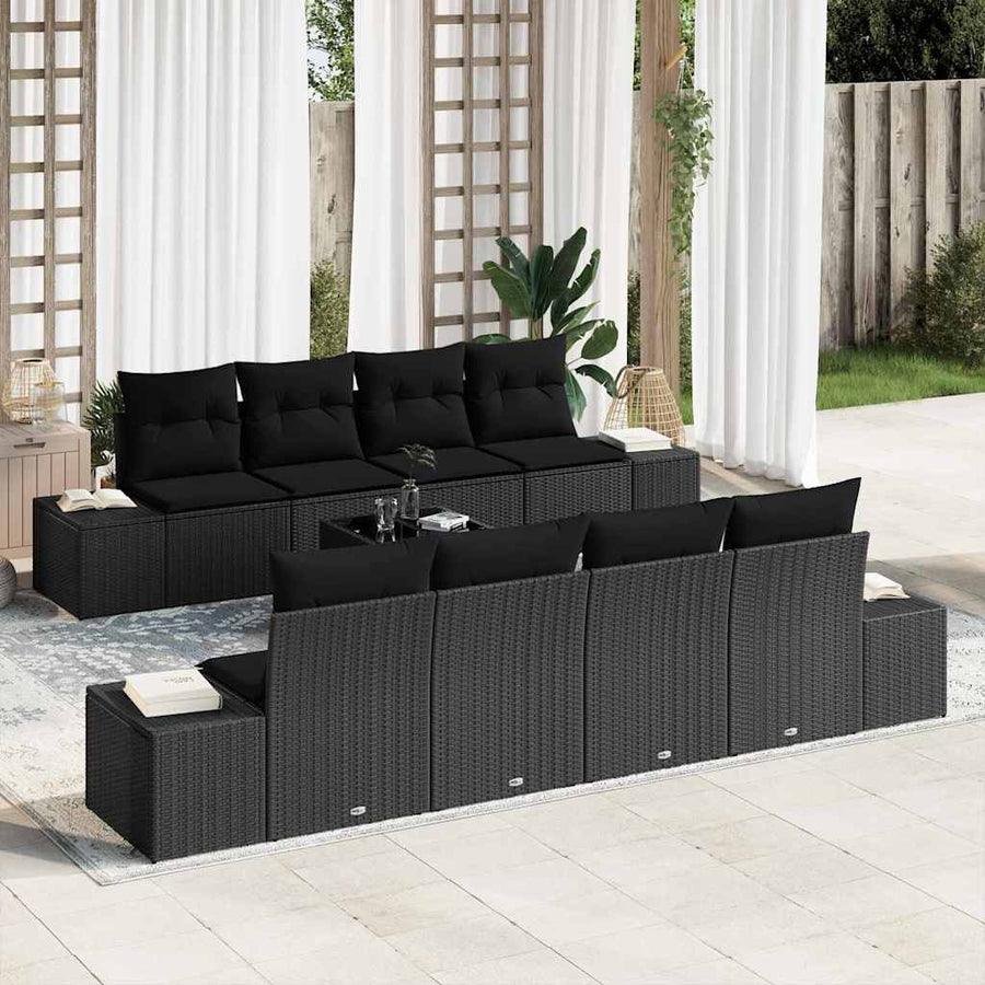 Garden Sofa Set 8 pcs Black Poly Rattan
