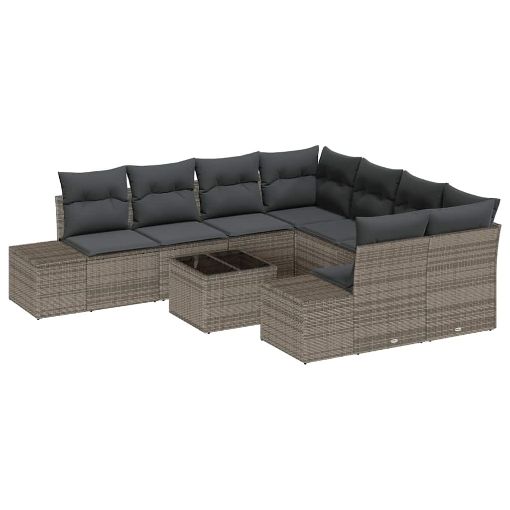 Garden Sofa Set with Cushion 9 pcs Grey Poly Rattan