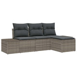 Garden Sofa Set with Cushion 4 pcs Grey Poly Rattan - Front View