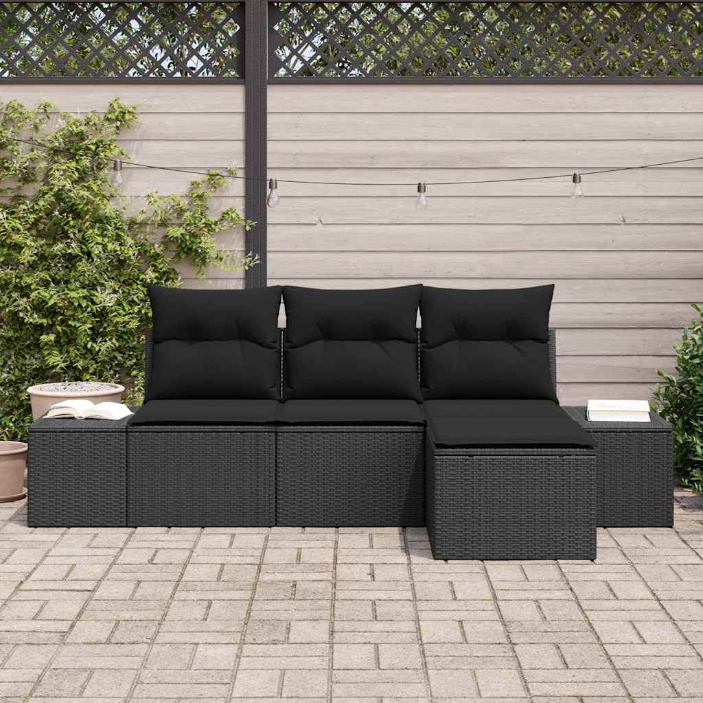 Garden Sofa Set 4 pcs Black Poly Rattan and Powder-Coated Steel