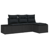 Garden Sofa Set 4 pcs Black Poly Rattan and Powder-Coated Steel - Front View