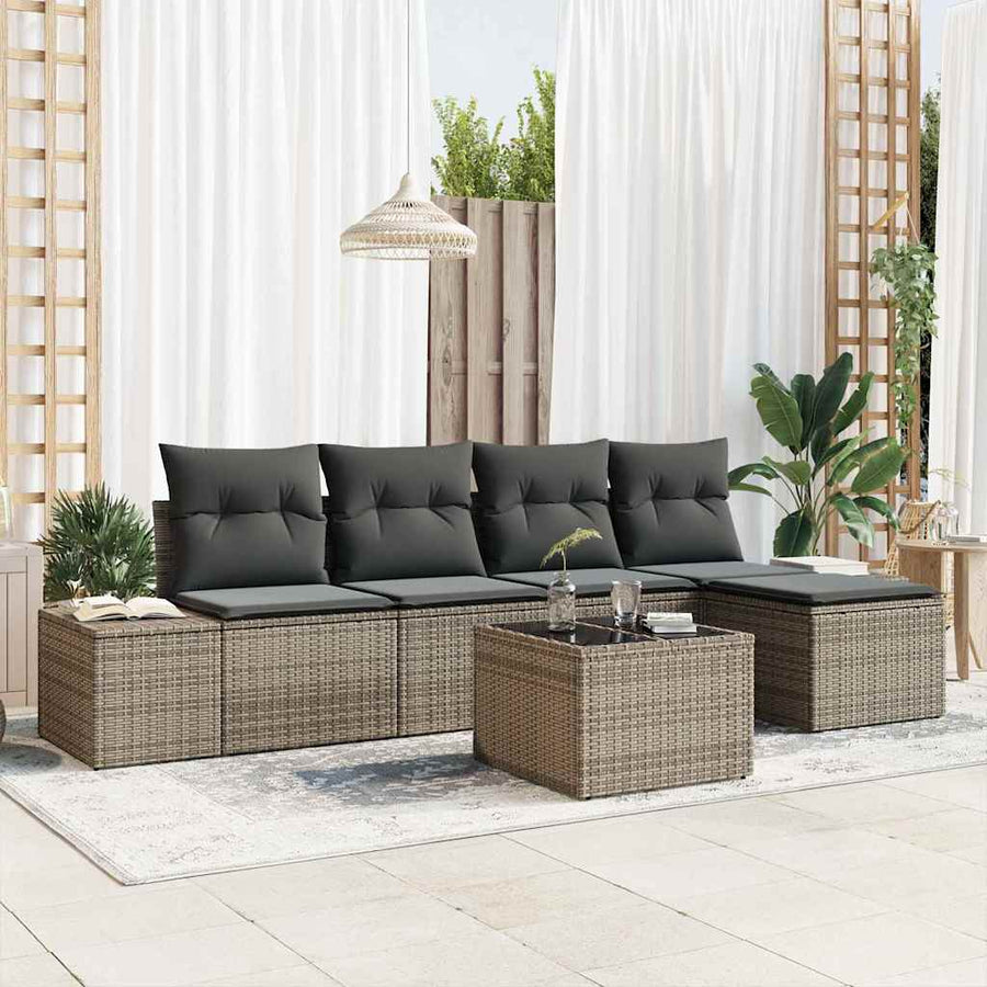 Garden Sofa Set 5 pcs Light Grey Poly Rattan