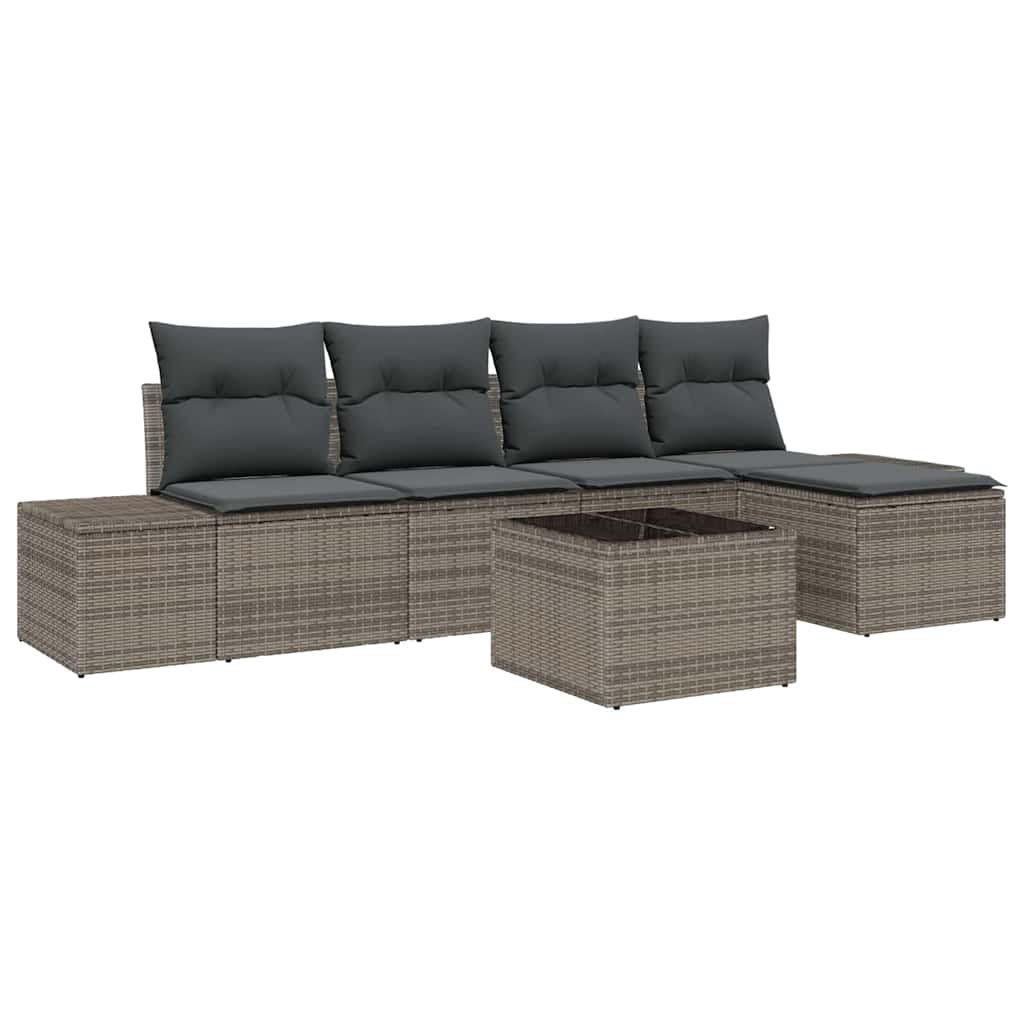 Garden Sofa Set with Cushion 5 pcs Light Grey Poly Rattan