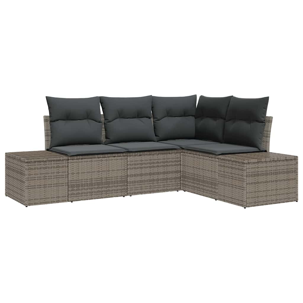 Garden Sofa Set with Cushion 4 pcs Grey Poly Rattan