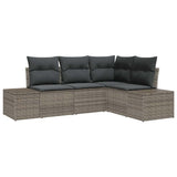 Garden Sofa Set 4 pcs Grey Poly Rattan and Powder-Coated Steel - Front View