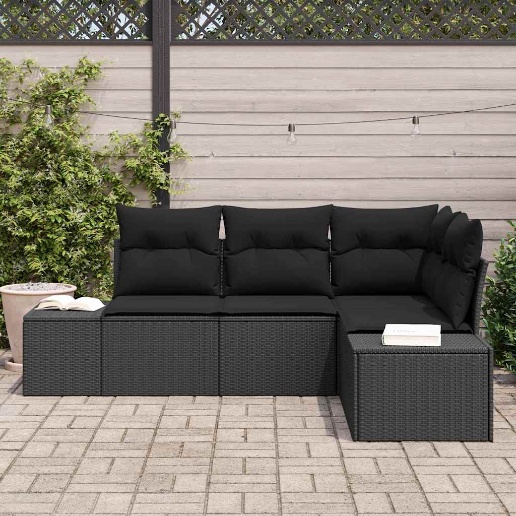 Garden Sofa Set with Cushion 4 pcs Black Poly Rattan