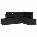 Garden Sofa Set 4 pcs Black Poly Rattan and Powder-Coated Steel - Front View