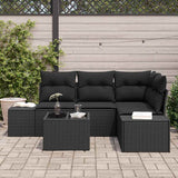 Garden Sofa Set 5 pcs Black Poly Rattan and Powder-Coated Steel - Side View