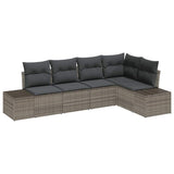 Garden Sofa Set 5 pcs Grey Poly Rattan, Powder-Coated Steel - Front View