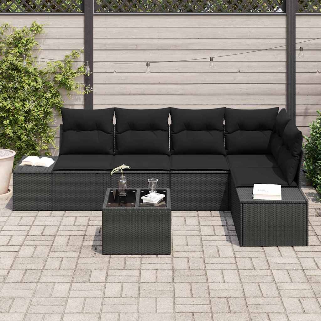 Garden Sofa Set with Storage Black Poly Rattan