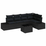 Garden Sofa Set 6 pcs Black Poly Rattan and Powder-Coated Steel - Front View