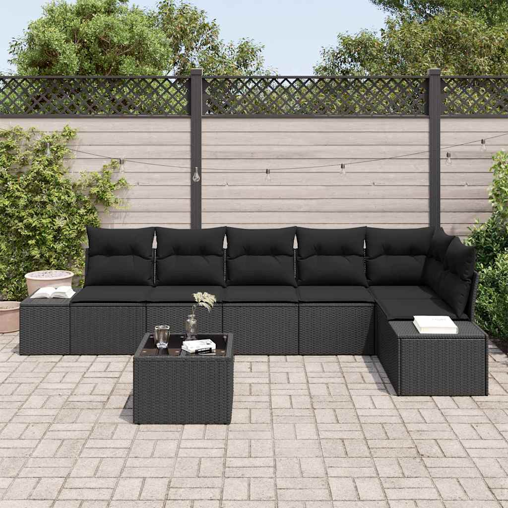 Garden Sofa Set with Storage Black Poly Rattan