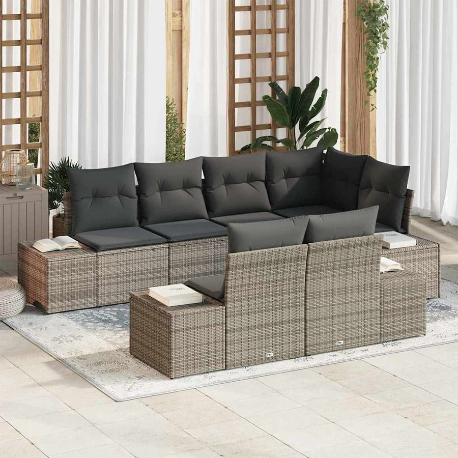 Garden Sofa Set 7 pcs Grey Poly Rattan