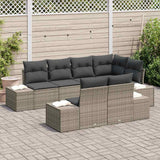 Garden Sofa Set 7 pcs Grey Poly Rattan, Powder-Coated Steel - Side View