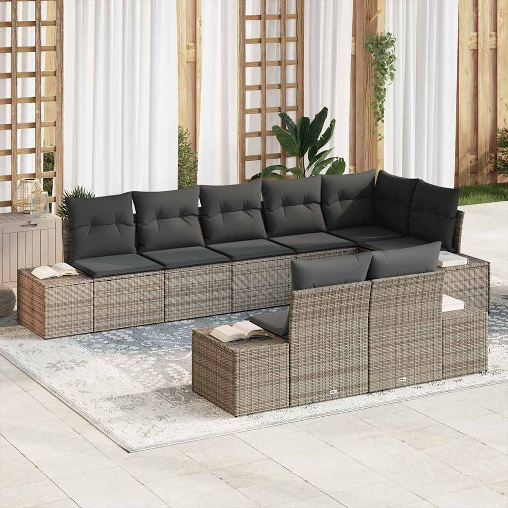 Garden Sofa Set with Cushion 8 pcs Grey Poly Rattan
