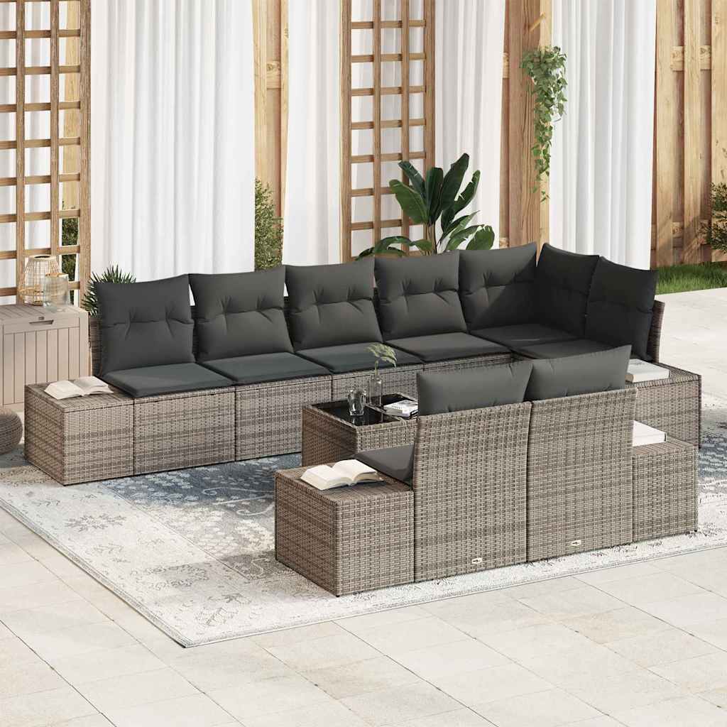 Garden Sofa Set with Cushion 9 pcs Grey Poly Rattan