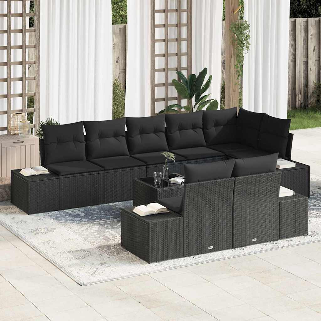 Garden Sofa Set with Cushion 9 pcs Black Poly Rattan