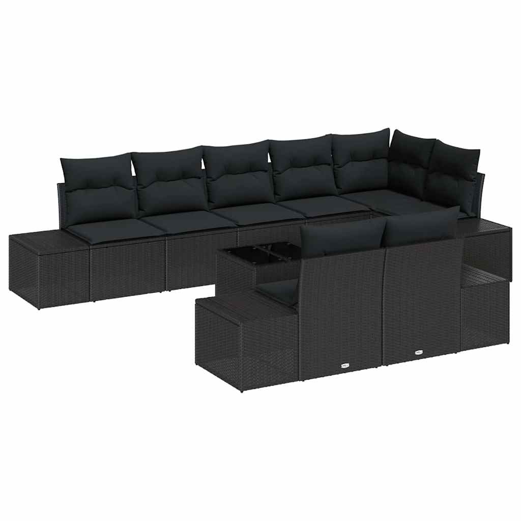 Garden Sofa Set with Cushion 9 pcs Black Poly Rattan