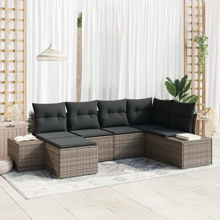 Garden Sofa Set 6 pcs Grey Poly Rattan
