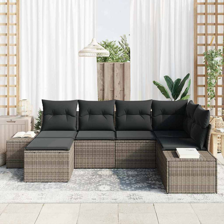 Garden Sofa Set 6 pcs Grey Poly Rattan
