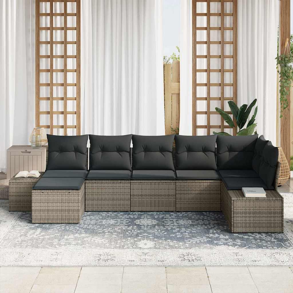 Garden Sofa Set with Cushion 7 pcs Grey Poly rattan