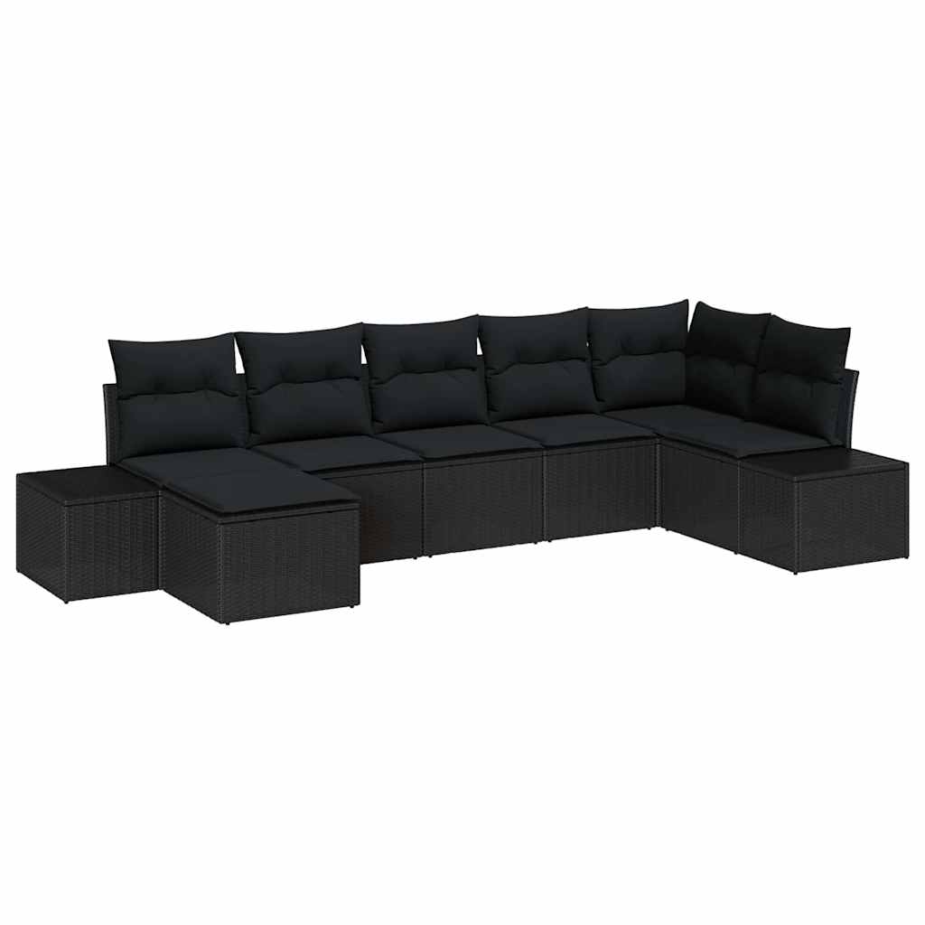 Garden Sofa Set with Cushion 7 pcs Black Poly Rattan