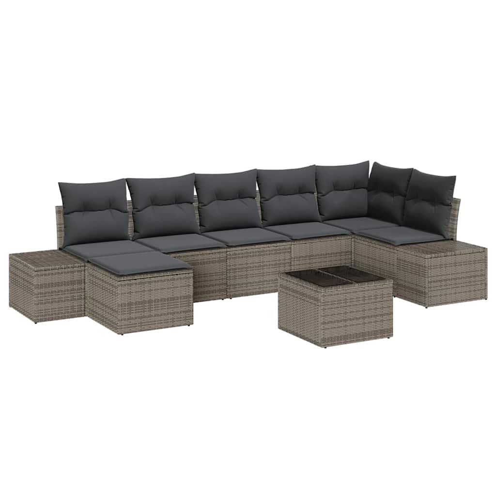 Garden Sofa Set with Cushion 7 pcs Grey Poly Rattan