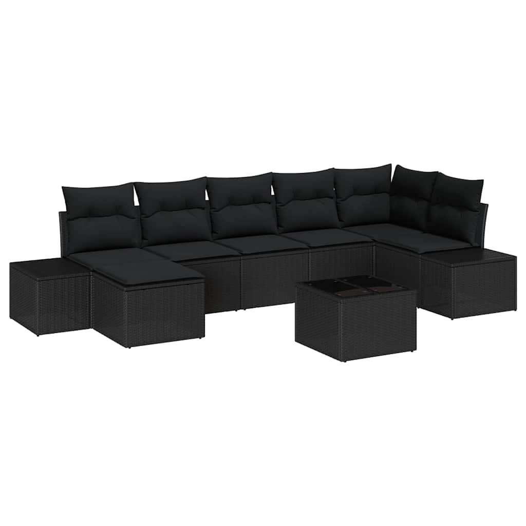 Garden Sofa Set with Cushion 7 pcs Black Poly Rattan