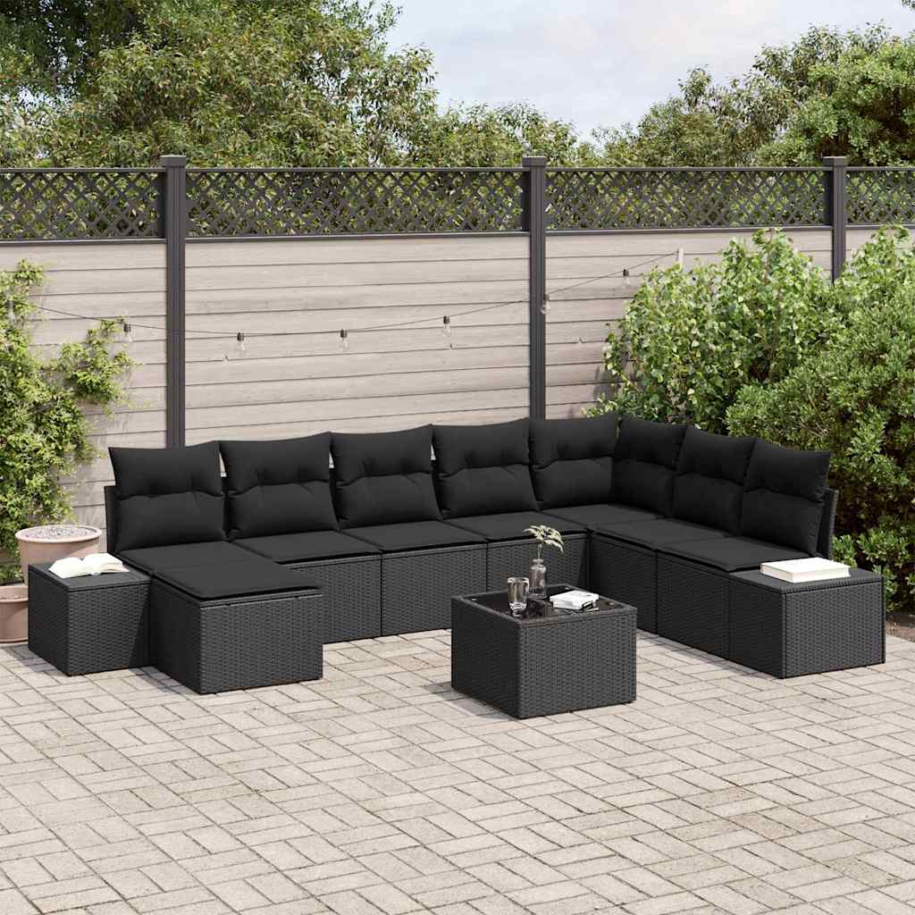 Garden Sofa Set with Cushion 8 pcs Black Poly Rattan