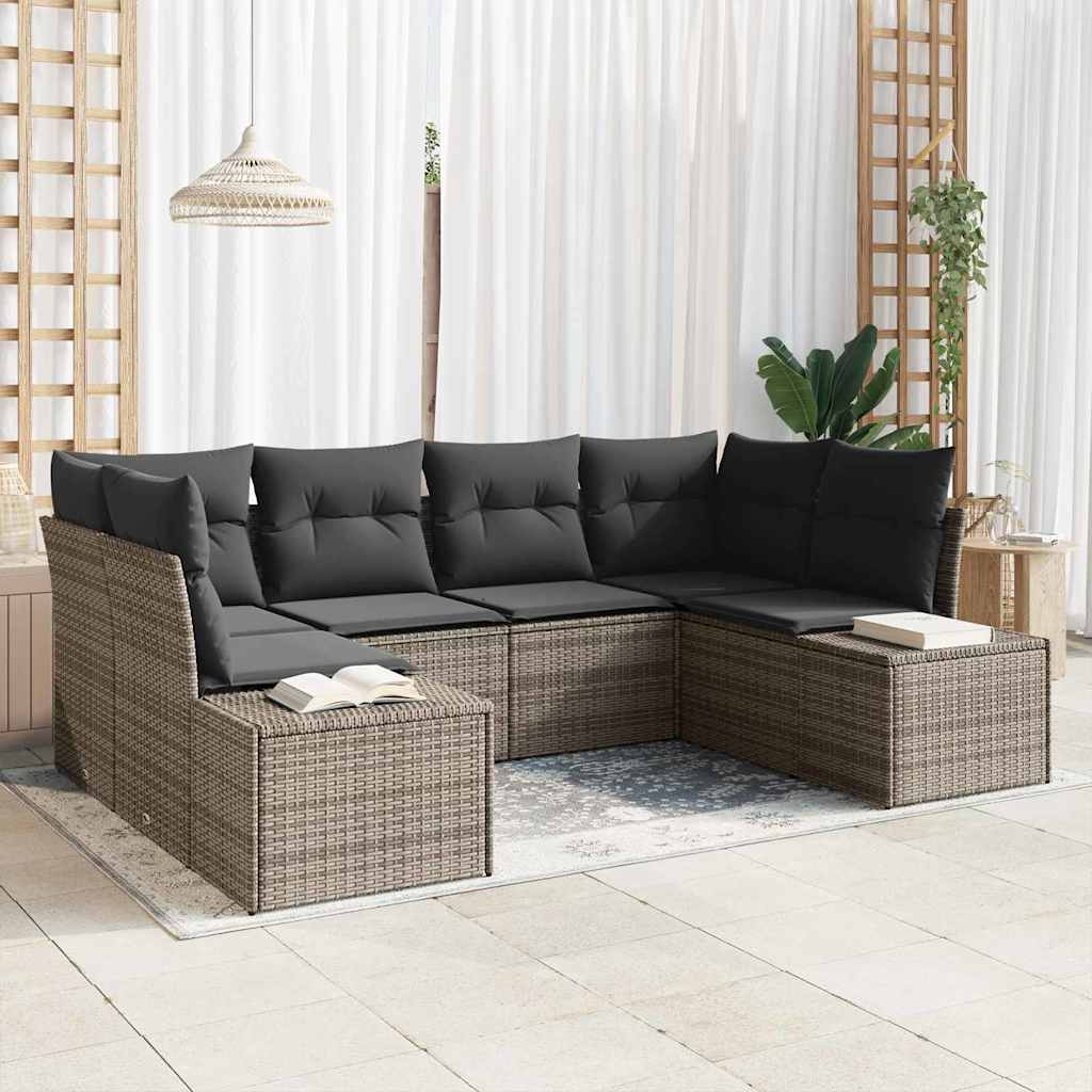 Garden Sofa Set with Cushion 6 pcs Grey Poly rattan