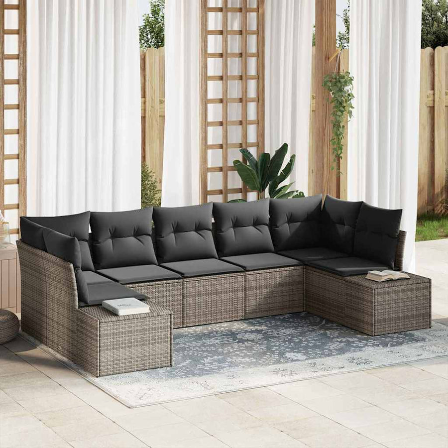 Garden Sofa Set 7 pcs 7-Seater Grey Poly rattan