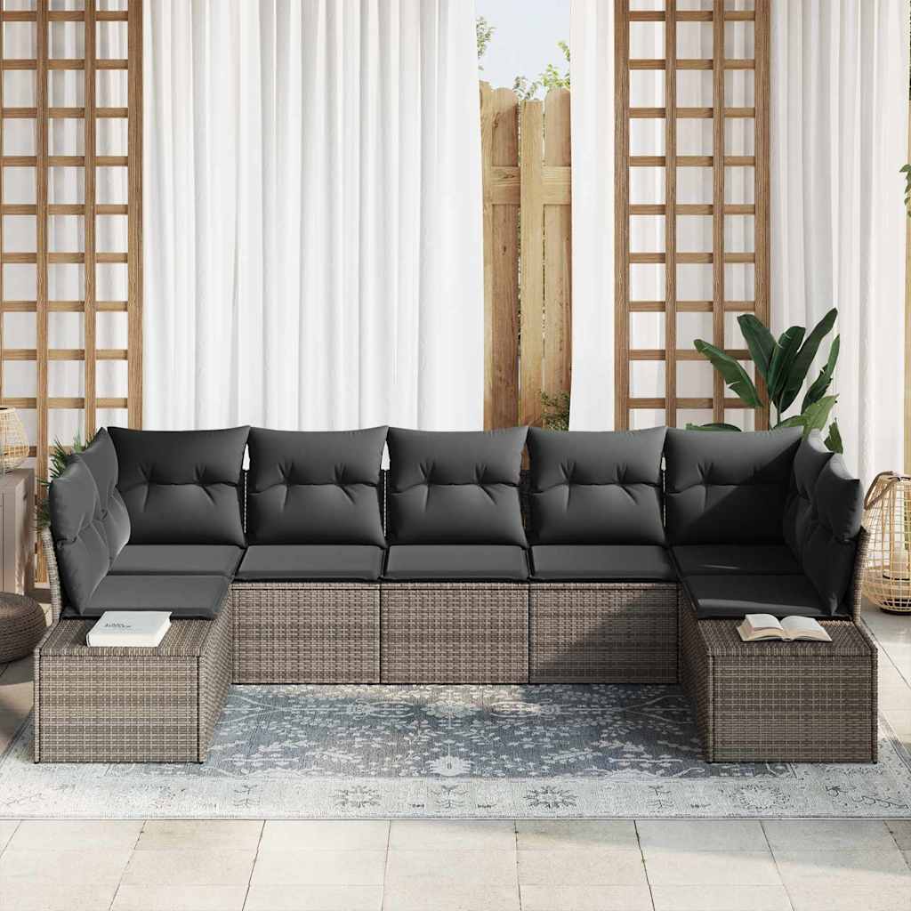 Garden Sofa Set with Cushion 7 pcs Grey Poly rattan