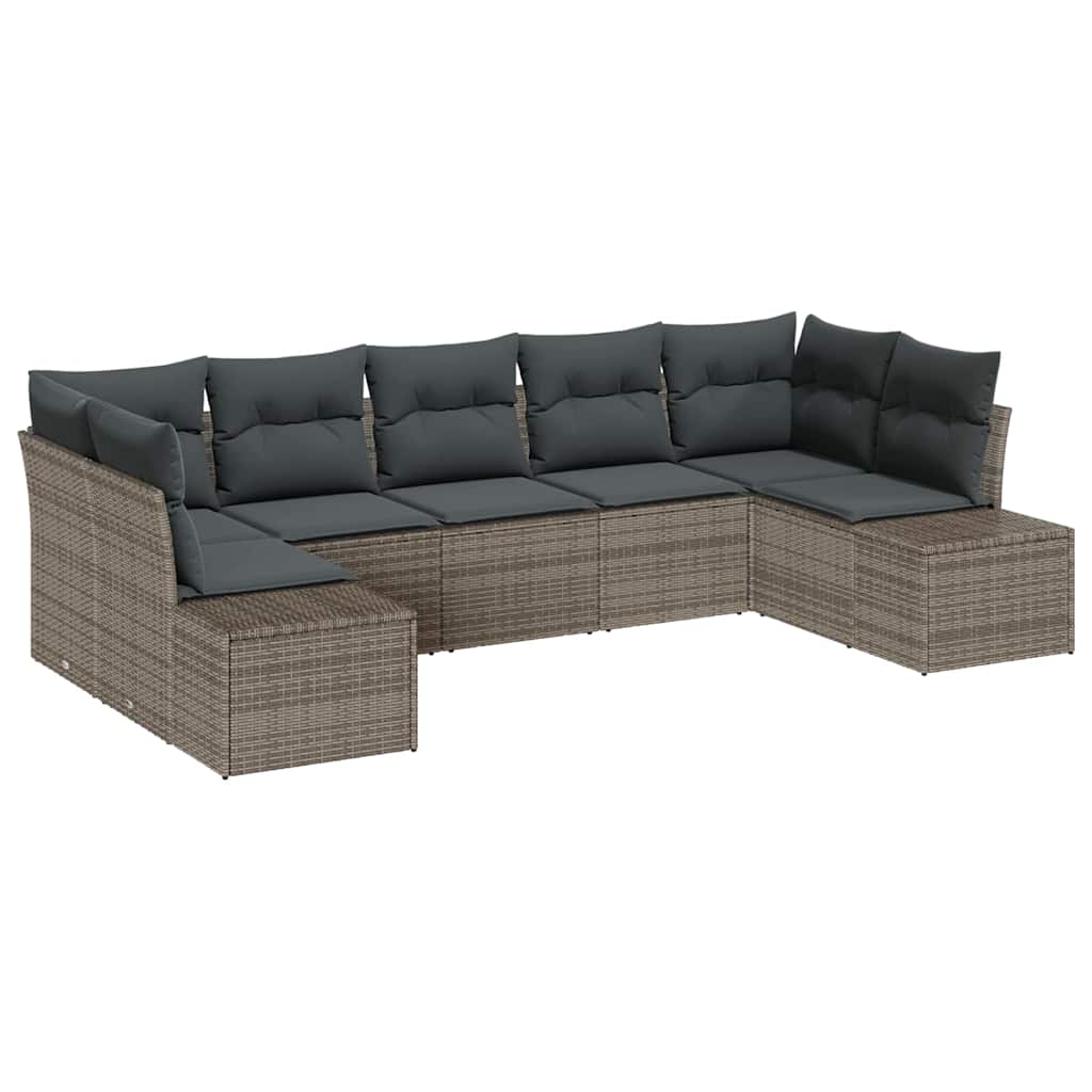 Garden Sofa Set with Cushion 7 pcs Grey Poly rattan