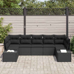 Garden Sofa Set 7 pcs 7-Seater Black Poly rattan