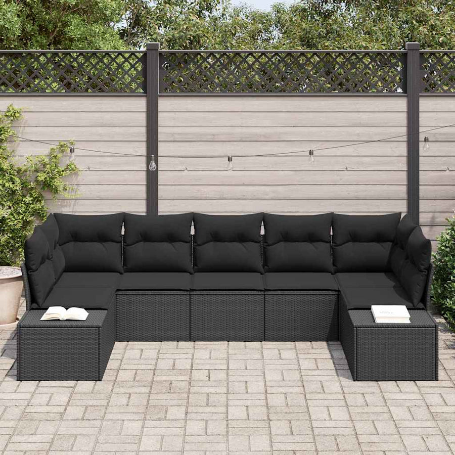 Garden Sofa Set 7 pcs 7-Seater Black Poly rattan