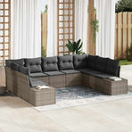 Garden Sofa Set 9 pcs 8-Seater Grey Poly Rattan