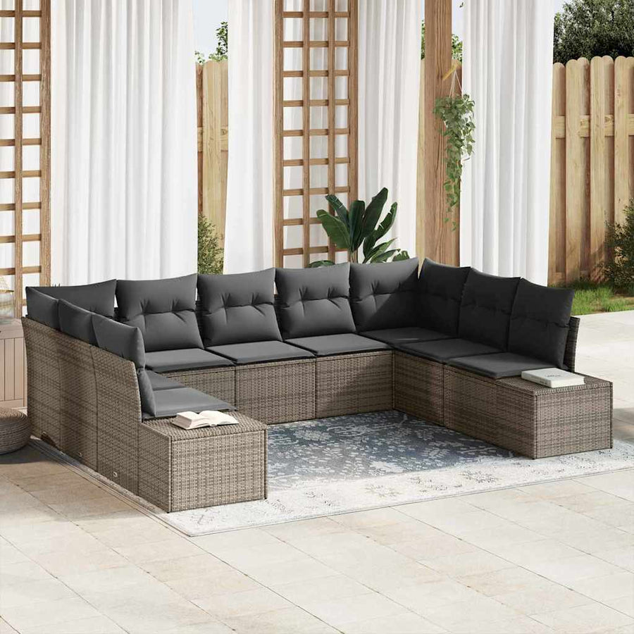 Garden Sofa Set 9 pcs 8-Seater Grey Poly Rattan