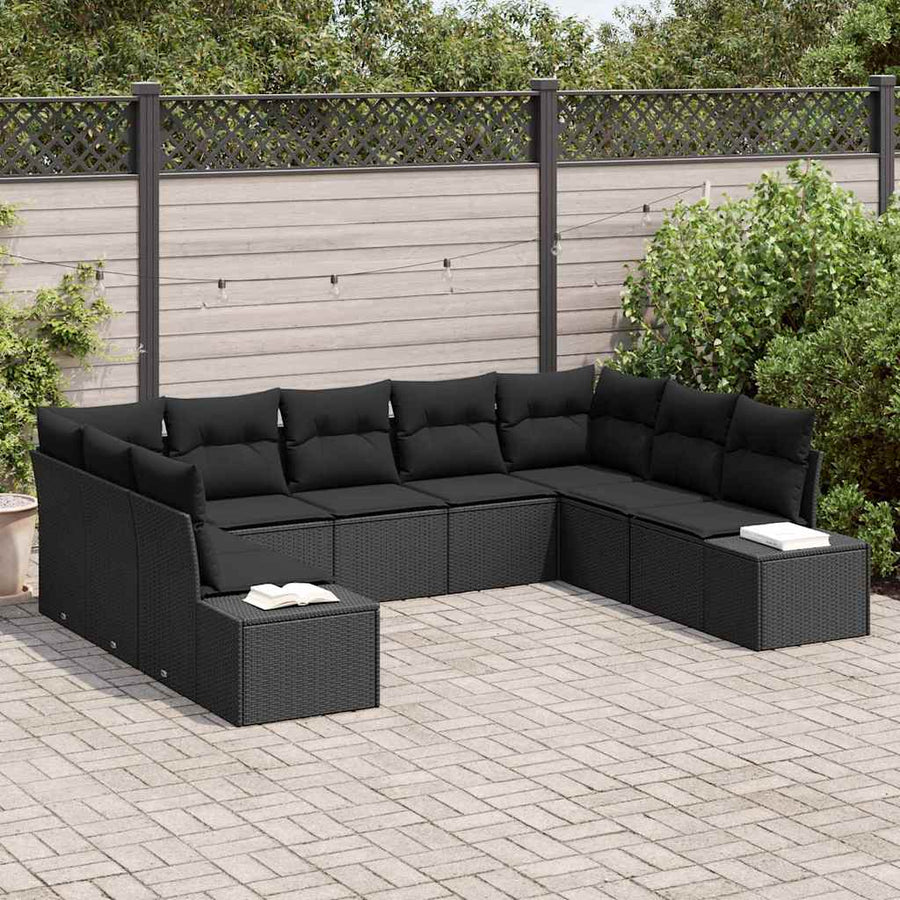 Garden Sofa Set 9 pcs 8-Seater Black Poly Rattan