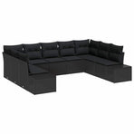 Garden Sofa Set 9 pcs 8-Seater Black Poly Rattan