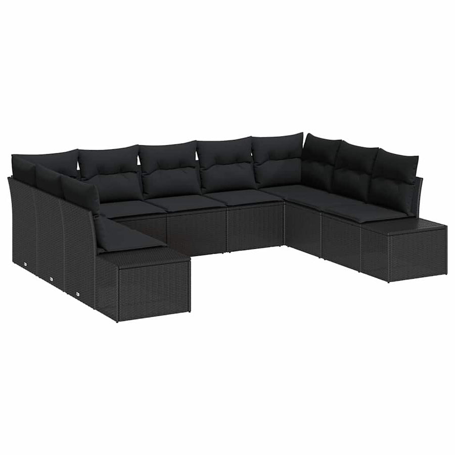 Garden Sofa Set 9 pcs 8-Seater Black Poly Rattan