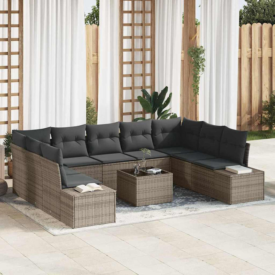 Garden Sofa Set 9 pcs 8-Seater Grey Poly Rattan