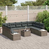 Garden Sofa Set with Cushion 10 pcs Grey Poly Rattan - Side View