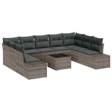 Garden Sofa Set with Cushion 9 pcs Grey Poly Rattan