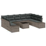 Garden Sofa Set with Cushion 10 pcs Grey Poly Rattan - Front View