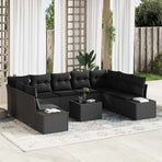Garden Sofa Set 9 pcs 8-Seater Black Poly Rattan
